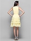 זול שמלות קוקטייל-גזרת A אלגנטית סגנון חמוד מסיבת קוקטייל ערב רישמי שמלה צווארון גבוה ללא שרוולים באורך  הברך שיפון עם אסוף חרוזים קפלים מדורגים 2021