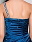 זול שמלות לאירועים מיוחדים-מעטפת \ עמוד כתפיה אחת באורך  הברך סאטן נמתח מסיבת קוקטייל שמלה עם חרוזים / פרטים מקריסטל / בד נשפך בצד על ידי TS Couture®