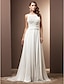 cheap Wedding Dresses-A-Line Wedding Dresses Scoop Neck Sweep / Brush Train Chiffon Spaghetti Strap Formal with Ruched Flower 2021
