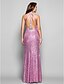 cheap Evening Dresses-Sheath / Column Beautiful Back Prom Formal Evening Military Ball Dress High Neck Sleeveless Floor Length Sequined with Crystals Beading Split Front 2020