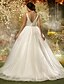 cheap Wedding Dresses-Wedding Dresses Ball Gown V Neck Regular Straps Sweep / Brush Train Tulle Bridal Gowns With Sash / Ribbon Beading 2024