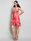 cheap Special Occasion Dresses-Sheath / Column Dress Cocktail Party Short / Mini Sleeveless Sweetheart Taffeta with Ruched Crystals Ruffles 2024