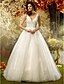 cheap Wedding Dresses-Wedding Dresses Ball Gown V Neck Regular Straps Sweep / Brush Train Tulle Bridal Gowns With Sash / Ribbon Beading 2024