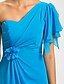 cheap Bridesmaid Dresses-Sheath / Column One Shoulder Knee Length Chiffon Bridesmaid Dress with Side Draping / Flower by LAN TING BRIDE®