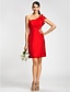 Χαμηλού Κόστους Φορέματα Παρανύμφων-Ίσια Γραμμή Ένας Ώμος Μέχρι το γόνατο Ταφτάς Φόρεμα Παρανύμφων με Πλαϊνό ντραπέ / Βολάν με LAN TING BRIDE®
