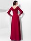 cheap Evening Dresses-Sheath / Column Elegant Formal Evening Military Ball Dress V Neck Long Sleeve Floor Length Chiffon with Buttons Criss Cross Beading 2020