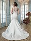 Χαμηλού Κόστους Νυφικά Φορέματα-Τρομπέτα / Γοργόνα Φορεματα για γαμο Με Κόσμημα Ουρά μέτριου μήκους Σατέν Αμάνικο με 2022