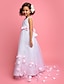 cheap Flower Girl Dresses-A-Line Sweep / Brush Train Flower Girl Dress Cute Prom Dress Satin with Bow(s) Fit 3-16 Years