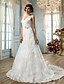 cheap Wedding Dresses-A-Line V Neck Sweep / Brush Train Lace Made-To-Measure Wedding Dresses with Beading / Appliques / Sash / Ribbon by LAN TING BRIDE® / Open Back