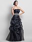 cheap Evening Dresses-A-Line Black Dress Dress Prom Formal Evening Floor Length Sleeveless Strapless Organza with Pick Up Skirt Criss Cross Crystals 2024