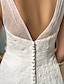 olcso Menyasszonyi ruhák-A-vonalú V-alakú Seprő uszály Csipke Made-to-measure esküvői ruhák val vel Gyöngydíszítés / Rátétek / Pántlika / szalag által LAN TING BRIDE® / Open Back