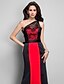 cheap Special Occasion Dresses-Sheath / Column Open Back Dress Formal Evening Military Ball Floor Length Sleeveless One Shoulder Satin with Lace Sash / Ribbon Bow(s) 2023