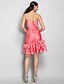 זול שמלות לאירועים מיוחדים-מעטפת \ עמוד שמלה מסיבת קוקטייל קצר \ מיני ללא שרוולים לב (סוויטהארט) טפטה עם אסוף פרטים מקריסטל קפלים 2024
