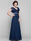 cheap Mother of the Bride Dresses-A-Line Mother of the Bride Dress V Neck Floor Length Chiffon Short Sleeve with Ruffles Side Draping Crystal Brooch 2021