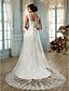 tanie Brudekjoler-Sheath / Column Square Neck Court Train Tulle Made-To-Measure Wedding Dresses with Crystal / Beading / Appliques by LAN TING BRIDE®