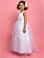 cheap Flower Girl Dresses-Princess / A-Line Ankle Length Satin / Tulle Sleeveless Jewel Neck with Sash / Ribbon / Crystals / Side Draping