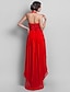 abordables Aftenkjoler-Sheath / Column Elegant Dress Wedding Guest Cocktail Party Asymmetrical Sleeveless Halter Neck Chiffon Backless with Appliques 2023