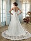cheap Wedding Dresses-A-Line V Neck Sweep / Brush Train Lace Made-To-Measure Wedding Dresses with Beading / Appliques / Sash / Ribbon by LAN TING BRIDE® / Open Back