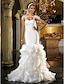 cheap Wedding Dresses-Mermaid / Trumpet Wedding Dresses Sweetheart Neckline Sweep / Brush Train Organza Tulle Cap Sleeve Formal Separate Bodies with Crystal Floral Pin 2022 / Two Piece