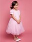 cheap Cufflinks-A-Line Ball Gown Princess Knee Length Flower Girl Dress - Polyester Tulle Short Sleeves Scoop Neck with Bow(s) Sash / Ribbon Pleats by