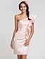 cheap Bridesmaid Dresses-Sheath / Column One Shoulder Short / Mini Satin Bridesmaid Dress with Cascading Ruffles by LAN TING BRIDE®