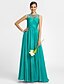 cheap Bridesmaid Dresses-Sheath / Column Bateau Neck Floor Length Chiffon / Tulle Bridesmaid Dress with Beading / Criss Cross by LAN TING BRIDE®