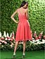 cheap Bridesmaid Dresses-A-Line Straps Knee Length Chiffon Bridesmaid Dress with Ruched / Ruffles / Side Draping