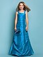 Χαμηλού Κόστους Φορέματα για παρανυφάκια-Πριγκίπισσα Μακρύ Λουριά Ταφτάς Καλοκαίρι Junior Bridesmaid Dresses &amp; Gowns Με Πλαϊνό ντραπέ Παιδικό γαμήλιο φόρεμα καλεσμένων 4-16 ετών