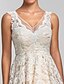 cheap Bridesmaid Dresses-Ball Gown / A-Line V Neck Asymmetrical Sheer Lace Bridesmaid Dress with Lace / Pleats