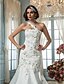 cheap Wedding Dresses-Hall Wedding Dresses Mermaid / Trumpet One Shoulder Sleeveless Court Train Tulle Bridal Gowns With Beading Appliques 2024