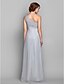 cheap Mother of the Bride Dresses-Sheath / Column One Shoulder Floor Length Chiffon Mother of the Bride Dress with Crystal Detailing Cascading Ruffles Split Front Side