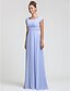 cheap Bridesmaid Dresses-Sheath / Column Bridesmaid Dress Square Neck Short Sleeve Elegant Floor Length Chiffon with Sash / Ribbon / Pleats 2022