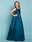 billige Šaty pro mladé družičky-Princess Floor Length V Neck Satin Summer Junior Bridesmaid Dresses&amp;Gowns With Sash / Ribbon Blue Kids Wedding Guest Dress 4-16 Year