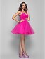 cheap Cocktail Dresses-A-Line Open Back Cute Cocktail Party Dress Straps Sleeveless Short / Mini Tulle with Ruched Crystals Ruffles 2022