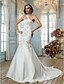 cheap Wedding Dresses-Hall Wedding Dresses Mermaid / Trumpet One Shoulder Sleeveless Court Train Tulle Bridal Gowns With Beading Appliques 2024