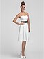 cheap Bridesmaid Dresses-Sheath / Column Strapless Knee Length Satin Bridesmaid Dress with Draping / Sash / Ribbon