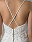 baratos Vestidos de Casamento-Mermaid / Trumpet Spaghetti Strap Chapel Train Tulle Made-To-Measure Wedding Dresses with Beading / Appliques by LAN TING BRIDE® / Open Back