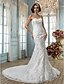 baratos Vestidos de Casamento-Mermaid / Trumpet Spaghetti Strap Chapel Train Tulle Made-To-Measure Wedding Dresses with Beading / Appliques by LAN TING BRIDE® / Open Back