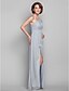 cheap Mother of the Bride Dresses-Sheath / Column One Shoulder Floor Length Chiffon Mother of the Bride Dress with Crystal Detailing Cascading Ruffles Split Front Side