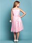 cheap Junior Bridesmaid Dresses-A-Line / Sheath / Column Jewel Neck Knee Length Tulle Junior Bridesmaid Dress with Criss Cross by LAN TING BRIDE®