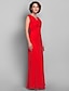 cheap Mother of the Bride Dresses-Sheath / Column V Neck Floor Length Chiffon Mother of the Bride Dress with Side Draping by LAN TING BRIDE®