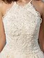 Χαμηλού Κόστους Νυφικά Φορέματα-Γραμμή Α Δένει στο Λαιμό Ουρά Τούλι Φορέματα γάμου φτιαγμένα στο μέτρο με Χάντρες / Διακοσμητικά Επιράμματα με LAN TING BRIDE®