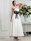 cheap Wedding Dresses-A-Line Strapless Ankle Length Satin / Tulle Made-To-Measure Wedding Dresses with Bowknot / Beading / Appliques by LAN TING BRIDE®
