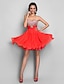 cheap Cocktail Dresses-A-Line Cute Dress Valentine&#039;s Day Wedding Guest Short / Mini Sleeveless Sweetheart Pink Dress Chiffon with Ruched Crystals Beading