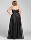 זול שמלות במידות גדולות (פלאס סייז)-שמלה שחורה בקו נשף רשמי באורך רצפת ערב ללא שרוולים אורגנזה מתוקה עם חרוזים מרופטים 2024