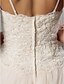 baratos Vestidos de Casamento-Linha A Nadador Cauda Escova Tule Vestidos de casamento feitos à medida com Miçangas / Apliques de LAN TING BRIDE®