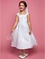 cheap Flower Girl Dresses-A-Line Tea Length Organza Sleeveless Square Neck with Pearls / Beading / Appliques