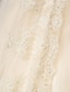 levne Svatební šaty-A-Linie Lodičkový Dlouhá vlečka Tyl Svatební šaty vyrobené na míru s Korálky / Aplikace podle LAN TING BRIDE®