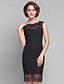 cheap Mother of the Bride Dresses-Sheath / Column Mother of the Bride Dress Black Dress Jewel Neck Knee Length Chiffon Tulle Sleeveless with Ruched Beading Appliques 2024