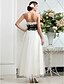 cheap Wedding Dresses-A-Line Strapless Ankle Length Satin / Tulle Made-To-Measure Wedding Dresses with Bowknot / Beading / Appliques by LAN TING BRIDE®